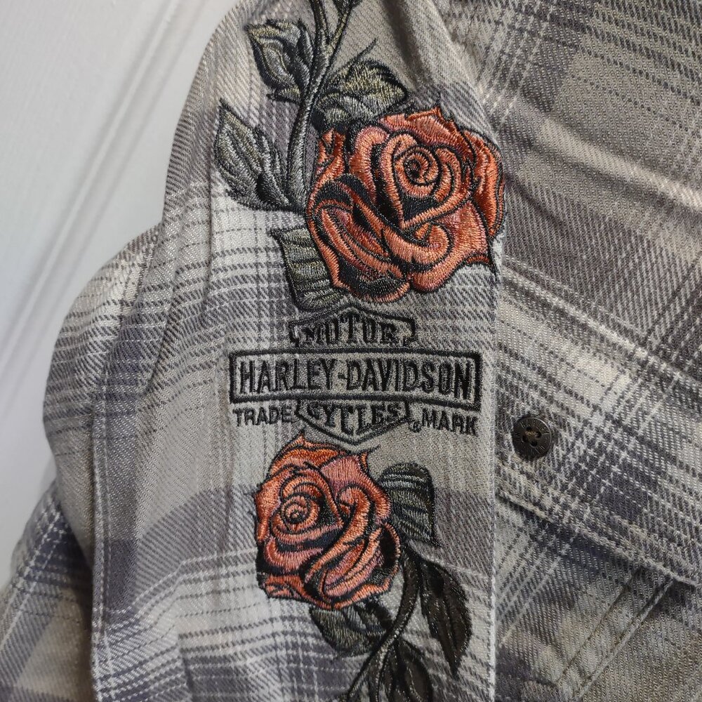 Harley-Davidson embroidered roses plaid long sleeve button down - NWOT - size M